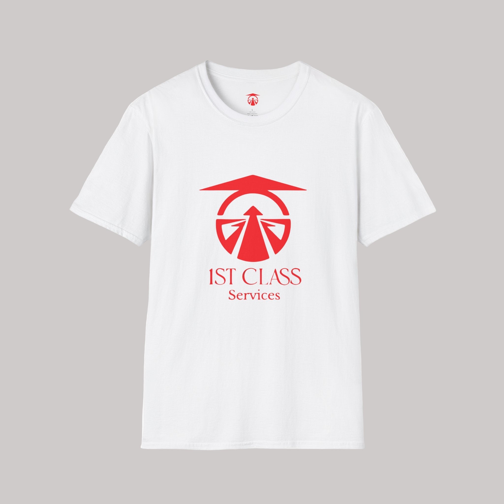 1st Class Services Unisex Tee – Red Lettering