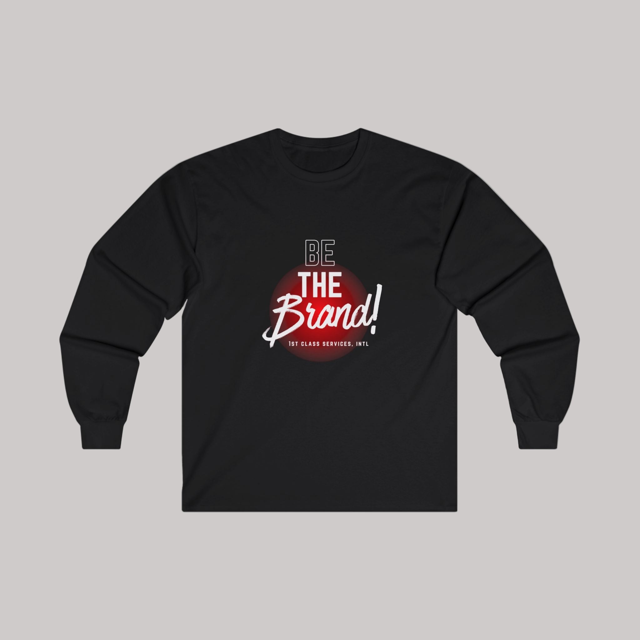 Be The Brand Unisex Long Sleeve Tee – White Lettering with Red Accent Logo